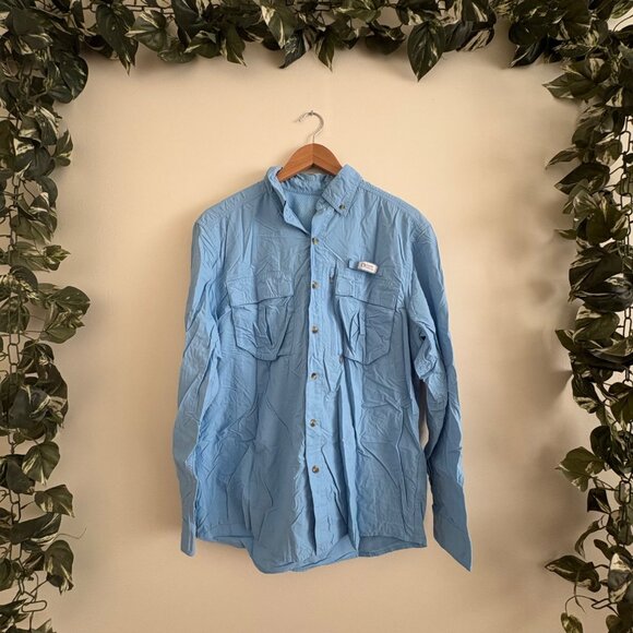 Columbia Long Sleeve Front Button Lightweight Shirt Blue Men’s Size M - Picture 1 of 8